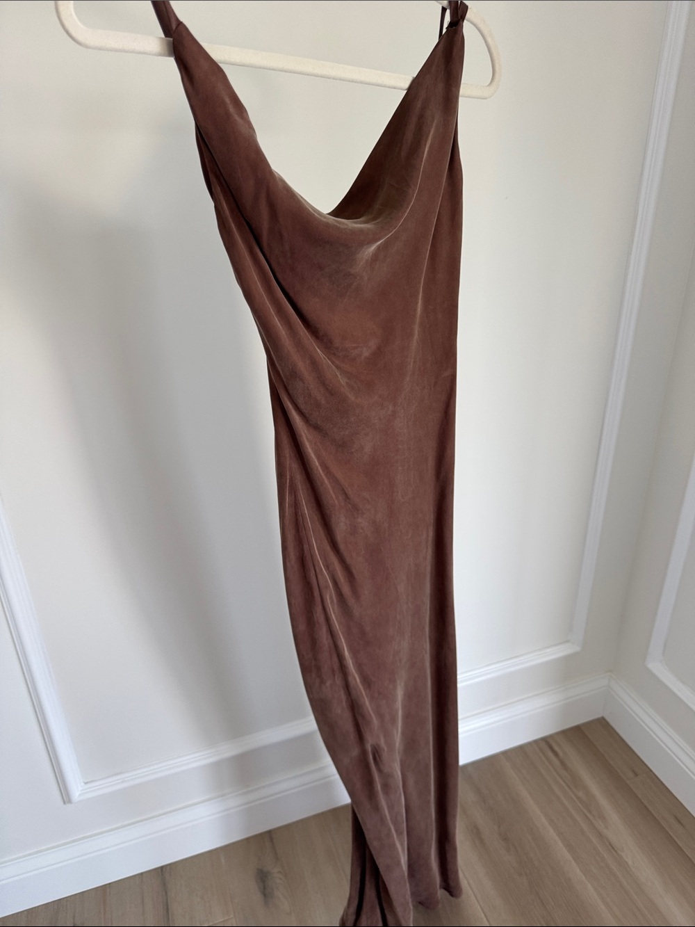 Elegant Brown Cowl-Neck Maxi Slip Dress